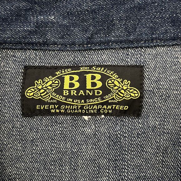 Vtg BB Brand Shirt Mens Pearl Snap Dark Denim Long Sleeve XLarge New Orleans USA - Picture 2 of 9
